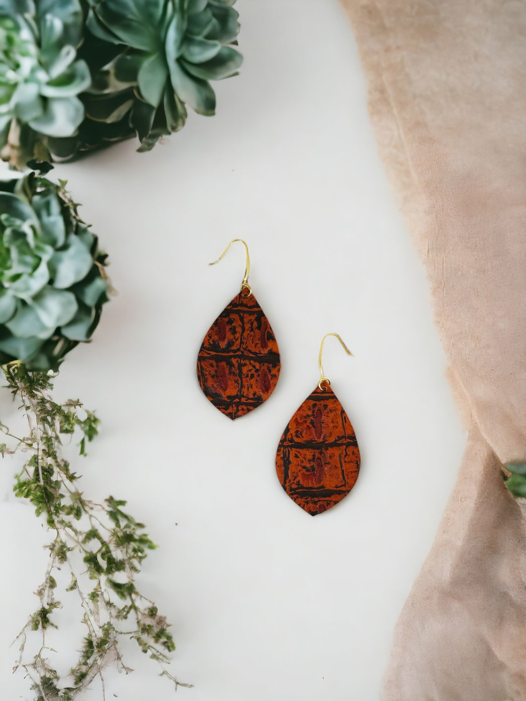 Burnt Orange Genuine Leather Earrings - E19-1341