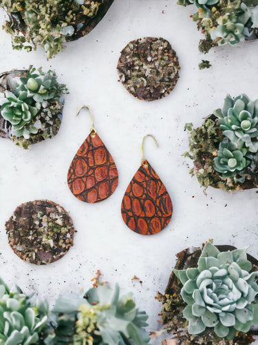 Burnt Orange Alligator Leather Earrings - E19-1349