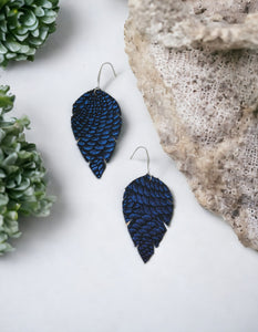Royal Blue Metallic Leather Earrings - E19-1355
