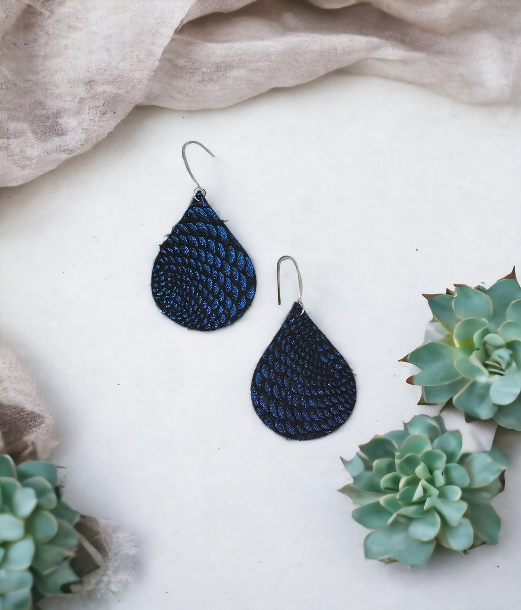 Royal Blue Metallic Leather Earrings - E19-1359