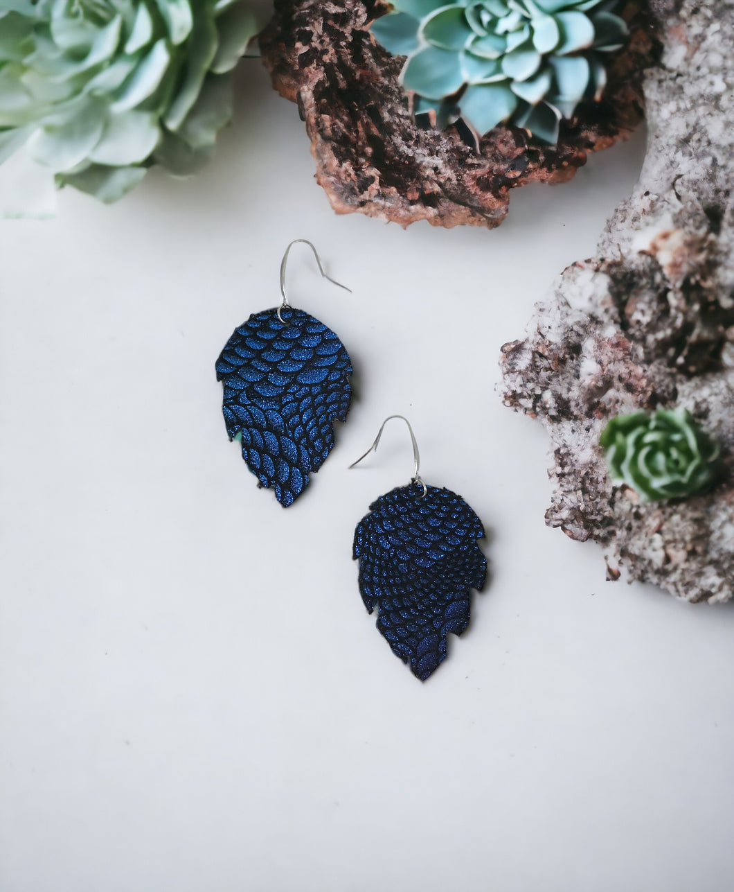 Royal Blue Metallic Leather Earrings - E19-1361