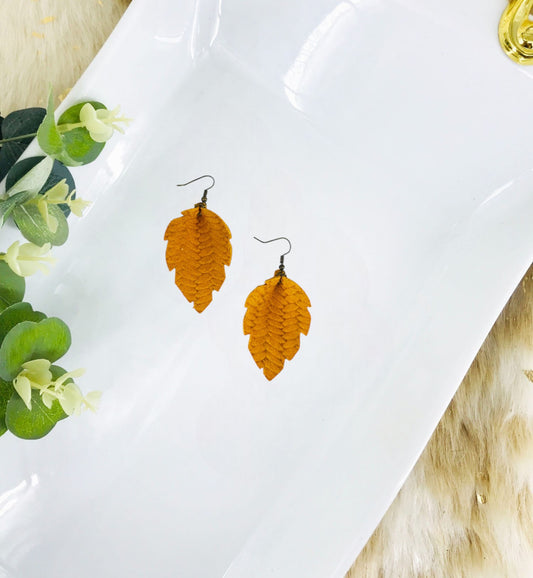 Mustard Braided Fishtail Leather Earrings - E19-1365