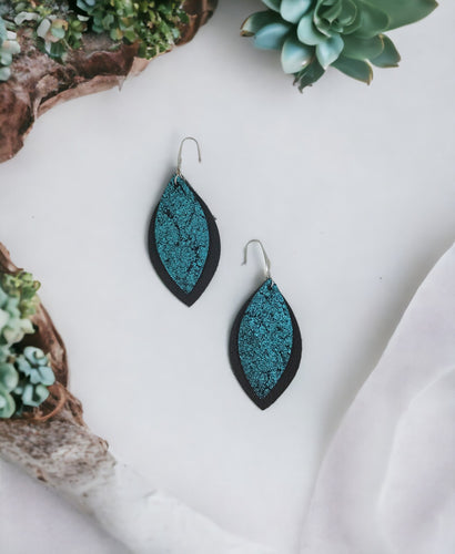 Black and Turquoise Blue Leather Earrings - E19-1387