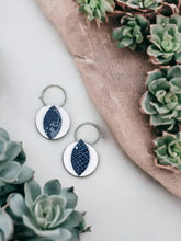 Load image into Gallery viewer, White Leather and Navy Snake Leather Earrings - E19-1393