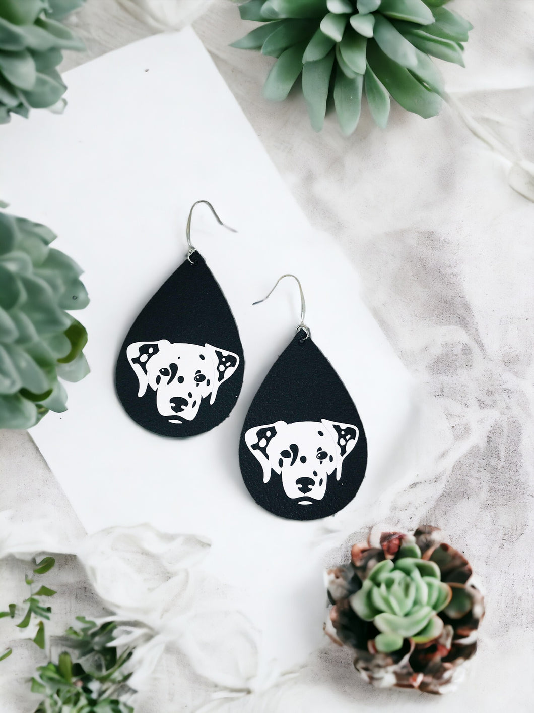 Dalmatian Themed Leather Earrings - E19-1403