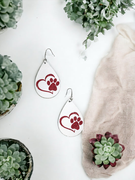 White Genuine Leather and Red Glitter Earrings - E19-1404