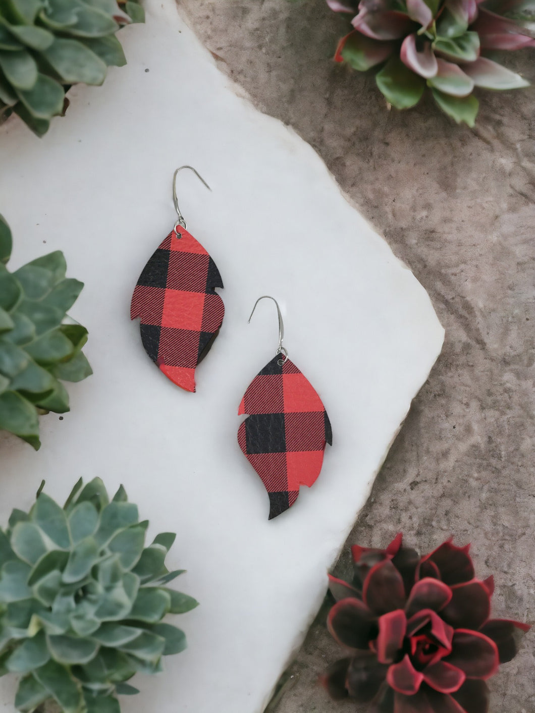 Mini Buffalo Plaid Leather Earrings - E19-1410