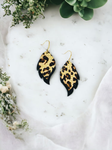 Black and Leopard Print Leather Earrings - E19-1412