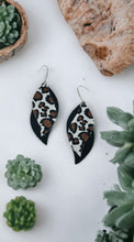 Load image into Gallery viewer, Black Leather and Glitter Leopard Faux Leather Earrings - E19-1419