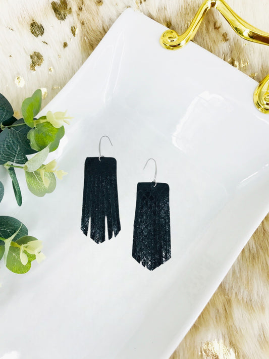 Fish Net Pattern Black Leather Earrings - E19-1427