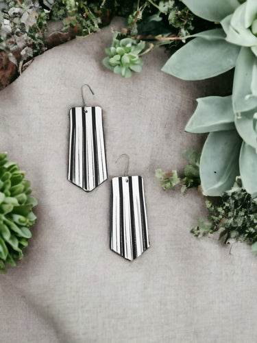 Black and White Striped Leather Earrings - E19-1429