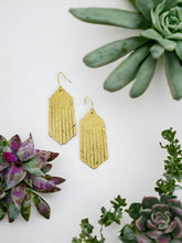 Load image into Gallery viewer, Mystic Gold on Tan Leather Earrings - E19-1437