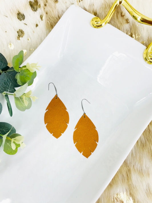 Dark Mustard Gold Suede Leather Earrings - E19-1464