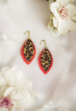 Load image into Gallery viewer, Salmon and Baby Cheetah Leather Earrings - E19-1468