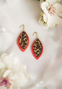 Salmon and Baby Cheetah Leather Earrings - E19-1468