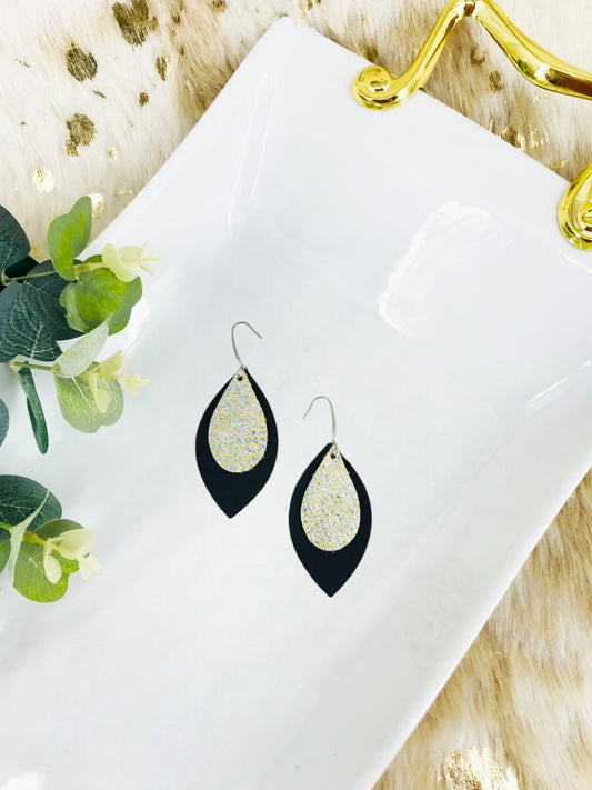 Black and Silver Halo on Banana Leather Earrings - E19-1476