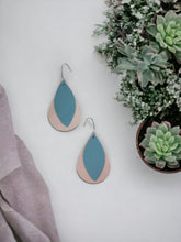 Load image into Gallery viewer, Rose Gold and Peacock Blue Leather Earrings - E19-1477