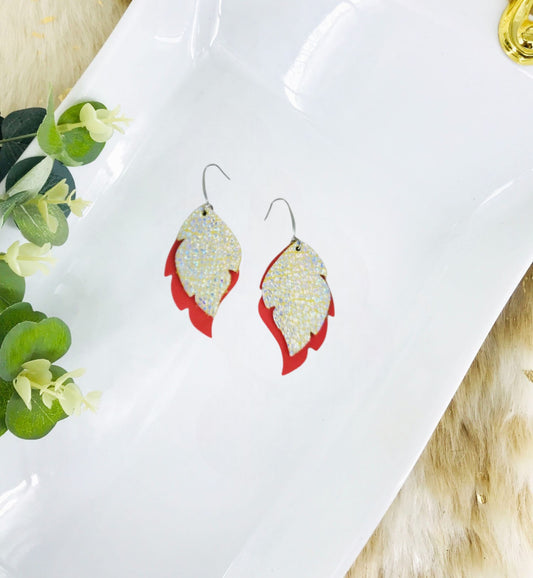 Salmon and Silver Iridescent Leather Earrings - E19-1478