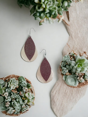 Champagne and Raspberry Leather Earrings - E19-1479