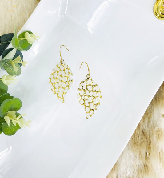 Gold Metallic on Ivory Leather Earrings - E19-1489