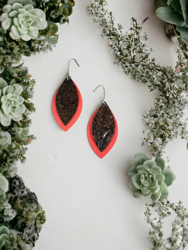 Salmon Leather and Crocodile Leather Earrings - E19-1490