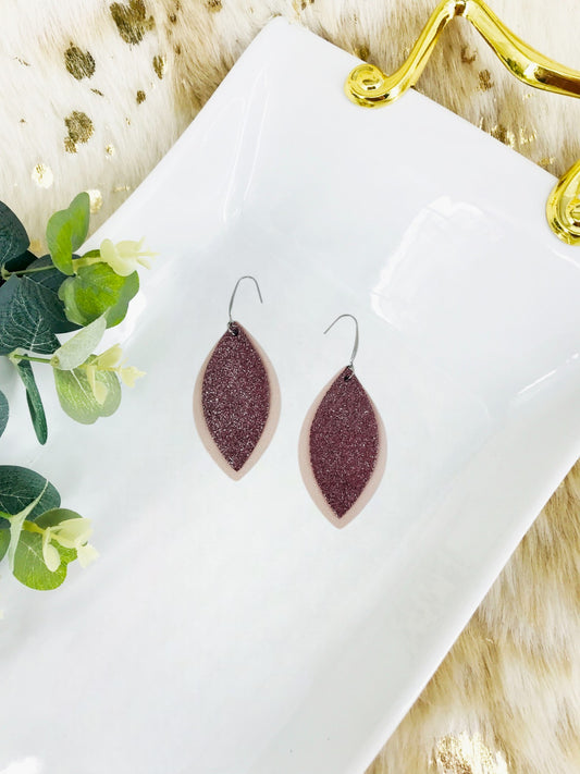 Metallic Rose Gold and Dark Raspberry Leather Earrings - E19-1493