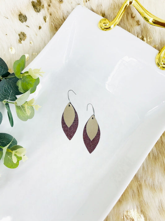 Raspberry Leather and Meatallic Gold Leather Earrings - E19-1495