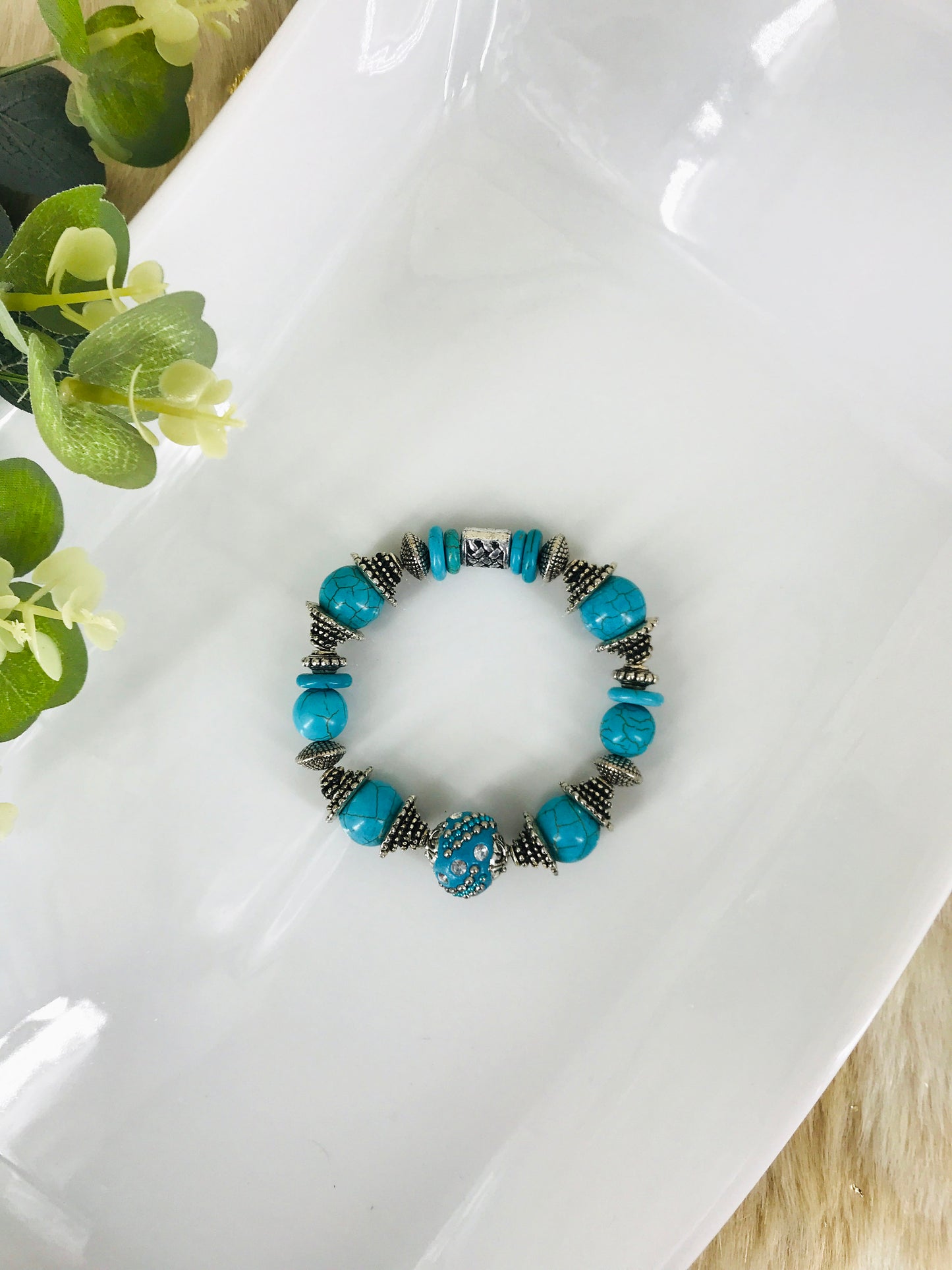 Big & Bold Collection Glass Bead Stretchy Bracelet - B1495