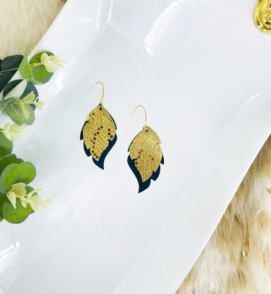 Dark Teal Suede and Mystic Gold Leather Earrings - E19-1504