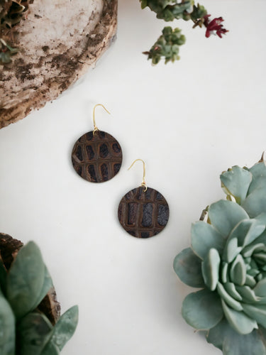 Chocolate Alligator Leather Earrings - E19-1507