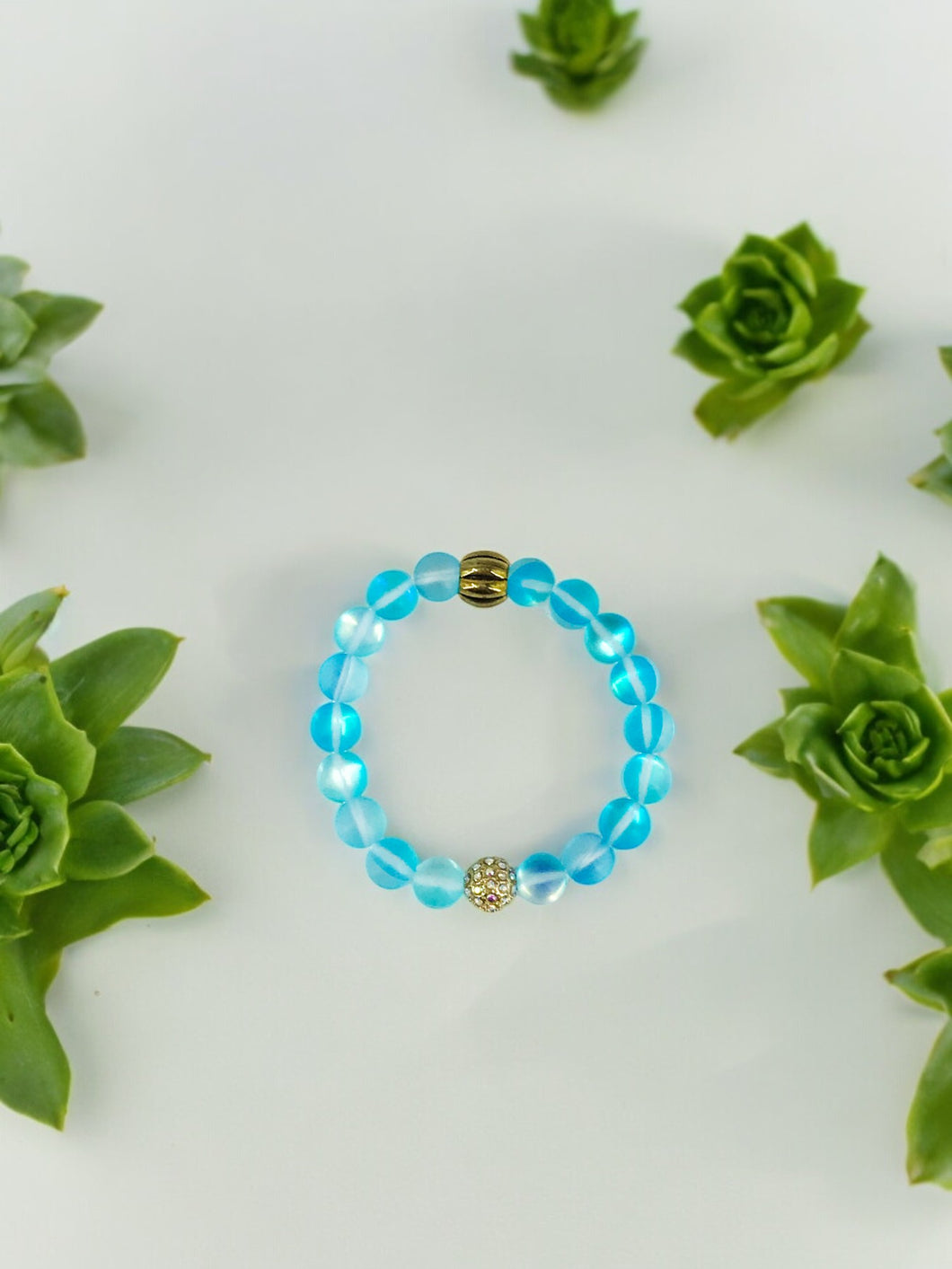 Mermaid/Aurora and Rhinestone Bead Stretchy Bracelet - B1516