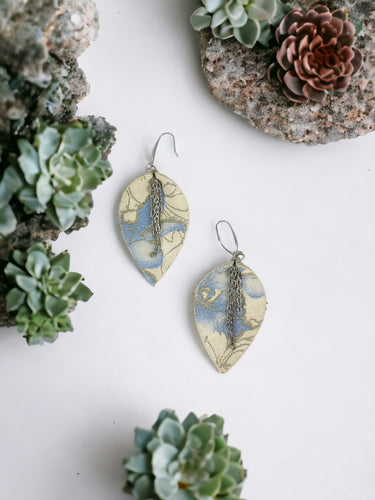 Ivory and Blue Genuine Leather Earrings - E19-151