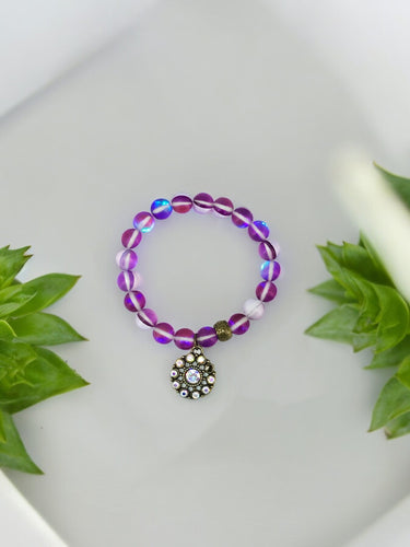 Purple Mermaid Aurora Bead Stretchy Charm Bracelet - B1527