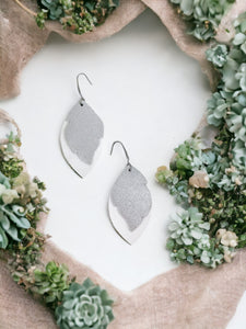 White and Silver Genuine Leather Earrings - E19-1527