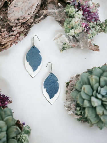 White and Iceberg Blue Leather Earrings - E19-1537