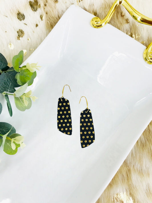 Gold Polka Dots on Black Leather Earrings - E19-1543