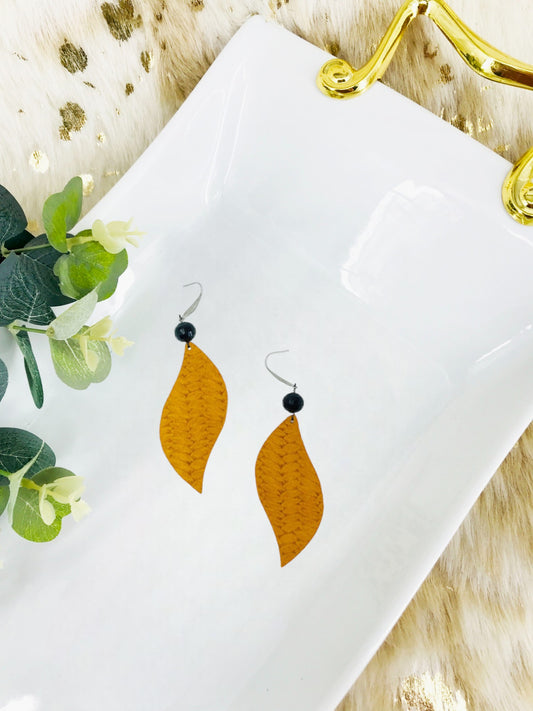 Mustard Braided Fishtail Leather Earrings - E19-1553