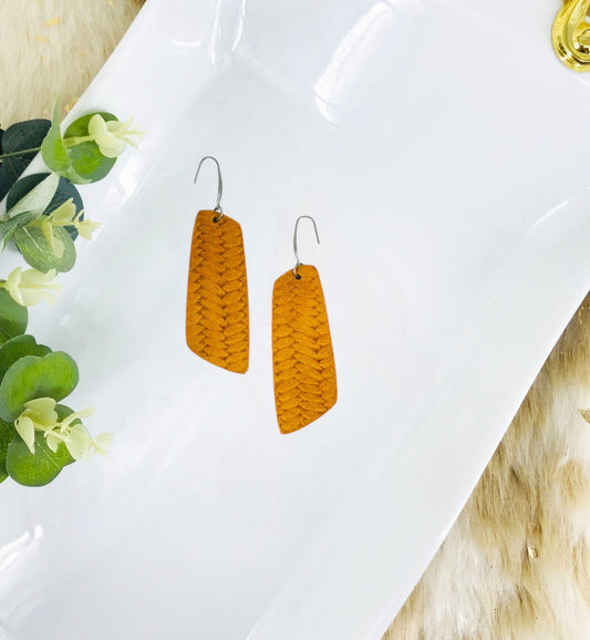 Mustard Braided Fishtail Leather Earrings - E19-1559