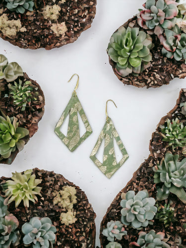 Pale Green Leopard Print Leather Earrings - E19-1565