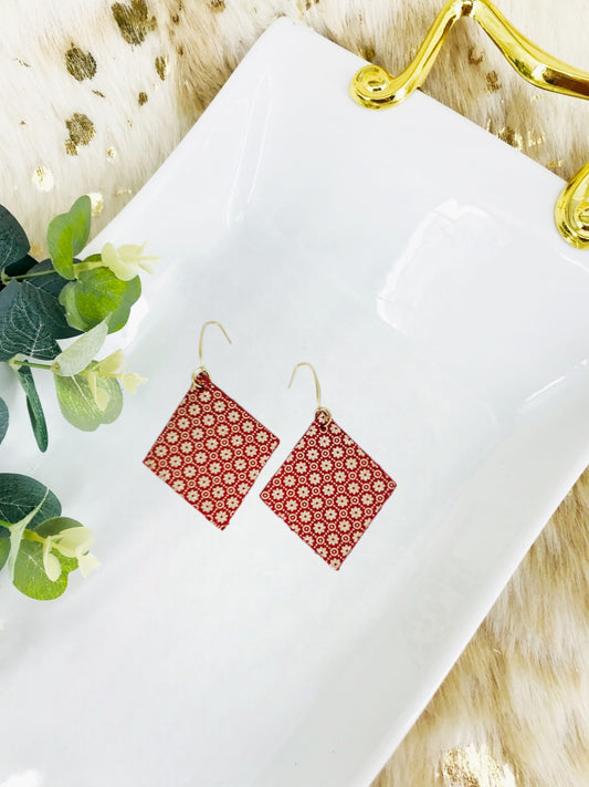 Filigree Floral Gold on Red Leather Earrings - E19-1570