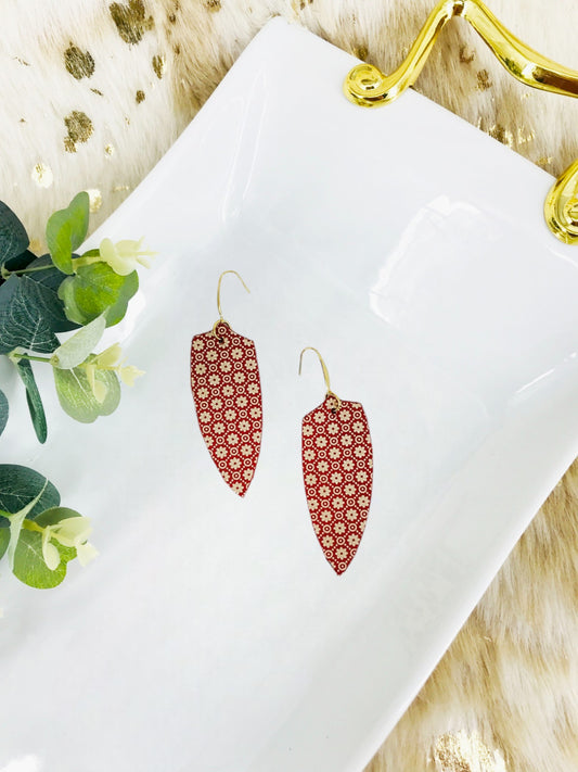 Filigree Floral Gold on Red Leather Earrings - E19-1577