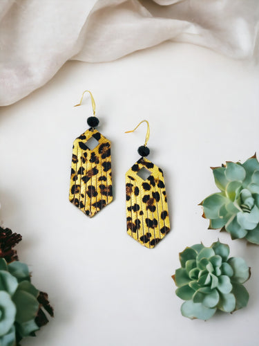 Gold Metallic Banana Leopard Leather Earrings - E19-1613