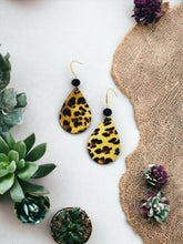 Load image into Gallery viewer, Gold Metallic Banana Leopard Leather Earrings - E19-1614