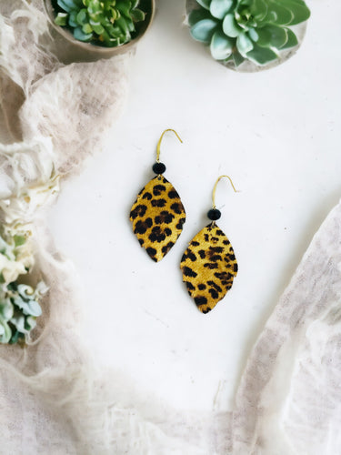 Gold Metallic Banana Leopard Leather Earrings - E19-1617