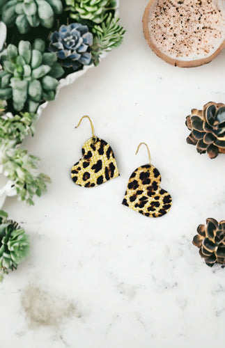 Leopard Cheetah Leather Heart Earrings - E19-1618