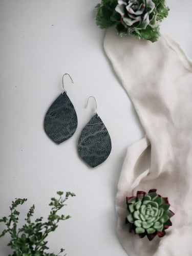 Embossed Elephant Gray Leather Earrings - E19-1635