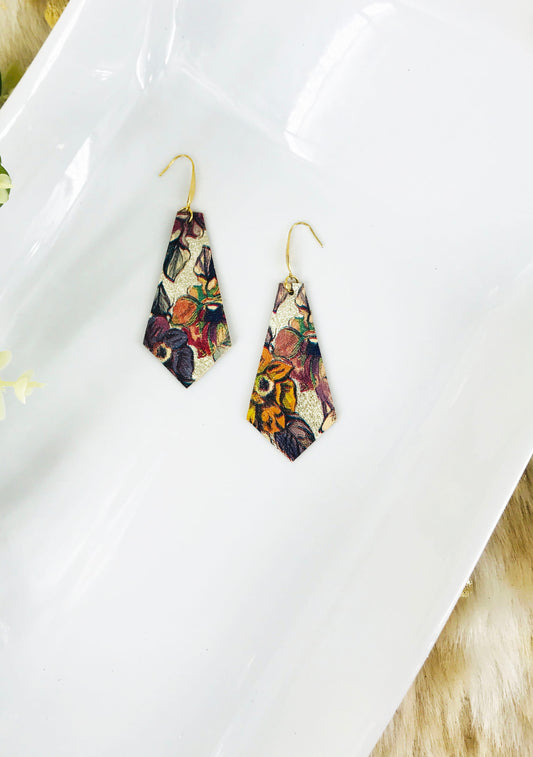 Metallic Gold Floral Print Leather Earrings - E19-1642