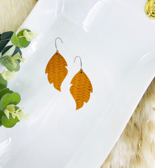 Mustard Braided Fishtail Leather Earrings - E19-1656