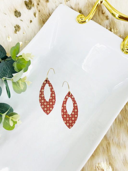 Floral Gold on Red Leather Earrings - E19-1672