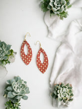 Load image into Gallery viewer, Floral Gold on Red Leather Earrings - E19-1672